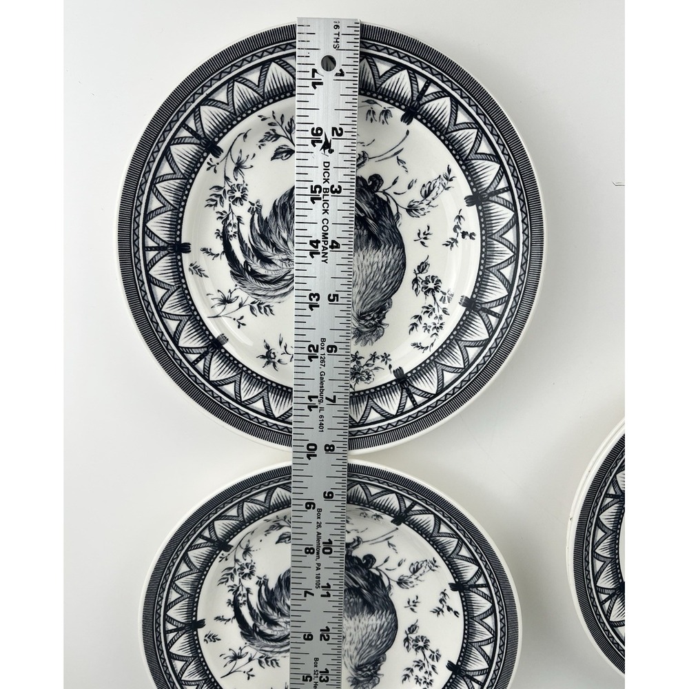 Queen's Rooster black 4 Salad Plates (8 1/8") black White French Country Floral - Picture 9 of 10